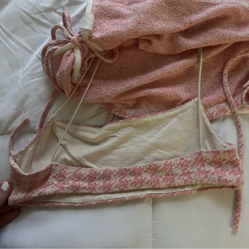 NWT Zara Houndstooth Retro Knit Halter Crop Top With Bralette Attached - Picture 13 of 13